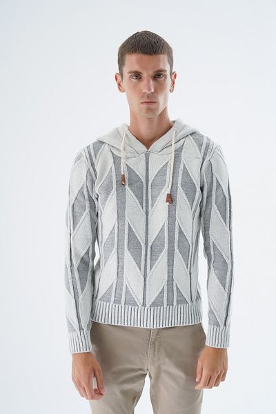 Trist Star Men's Wool Knitwear Knitted Sweater - Bone Hooded, Double Color, Vanilla TRIST-5333