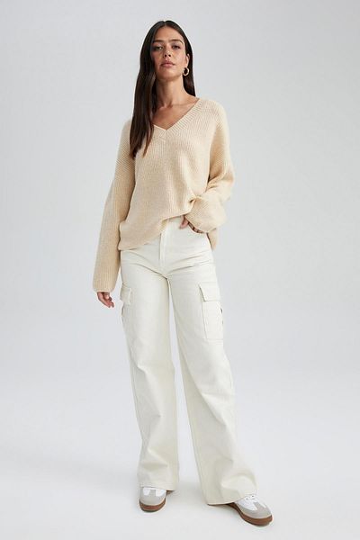 DeFacto Oversize-Pullover mit V-Ausschnitt - A3890ax23wn
