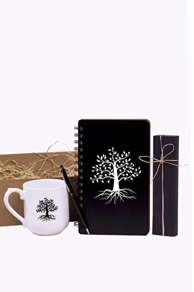 Kitaplı Hediye Yaşam Ağacı Tasarımlı Ajanda - Kupa Ve Kalem Hediye Kutusu - K...