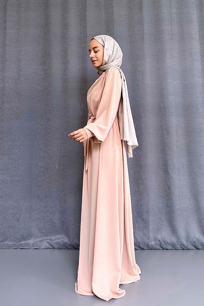 Ka Hijab Μπεζ βραδινό φόρεμα Hijab - Λεπτομέρεια από πέτρα στον ώμο