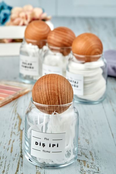 FBZhome Οργανωτής οδοντικού νήματος Wood Ball Capacity 300 ml - 1 ΤΕΜ