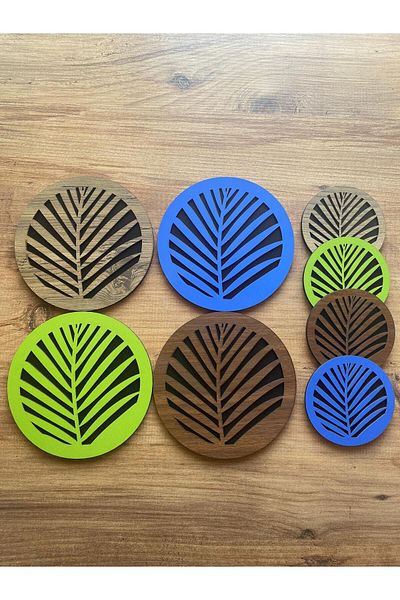 lumos dekor 8-Piece Large and Small Size Wooden Trivet Set - Pot, Pan, Teapot and Coaster 2