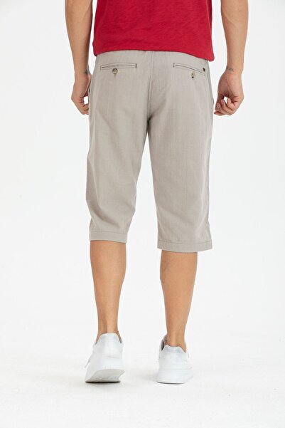 Wise Erkek Pamuk Keten Bermuda Diz Altı Beli Lastikli Kapri Uzun Şort