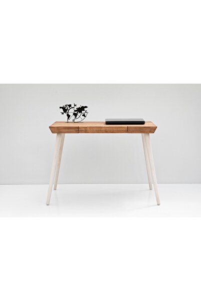 BozYapıDekorasyon Duru Doğal Ahşap Çalışma Masası Ceviz Beyaz Ayak