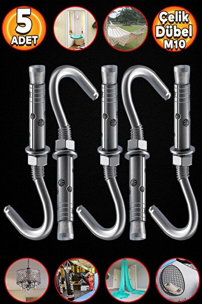 Badem10 Kancalı Çelik Dübel M10 Salıncak Boks Torbası Avize İçin Gömlekli Açı...
