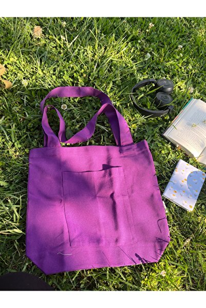Sumicorn Design Mor Çevre Dostu Bez Çanta,Cepli Keten Kol Ve Omuz Çantası,Alışveriş Çantası,Bez Poşet