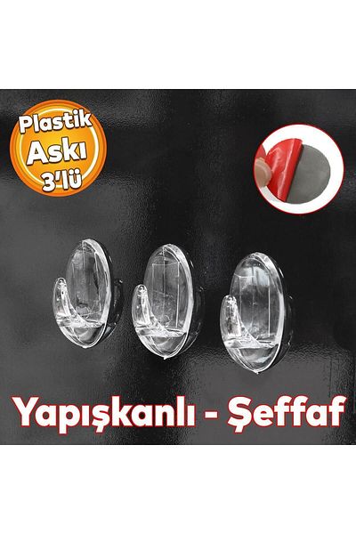 Badem10 Αυτοκόλλητη κρεμάστρα κουζίνας νιπτήρα μπάνιου Διαφανές πλαστικό στιβαρό κρεμαστό σετ 3 τεμαχίων χωρίς σημάδια