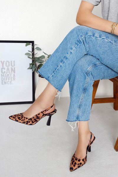 POLKA STORE Spark Leopard Pointed Toe Back Open Stiletto Evening Dress Heeled Women's Shoes