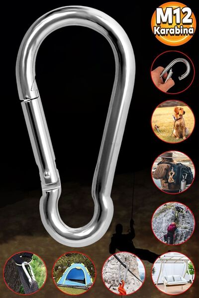 Badem10 Karabina 12 MM Yaylı Kanca Paslanmaz Çelik Kilit Balık Dağcılık Kamp Malzemeleri Salıncak Hamak Askı