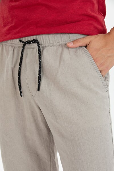 Wise Erkek Pamuk Keten Bermuda Diz Altı Beli Lastikli Kapri Uzun Şort