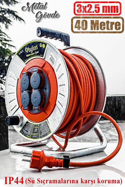 Bylion Makaralı Seyyar Kablo Kapaklı 4 Prizli Metal Uzatma Kablosu 3x2.5 Mm C...