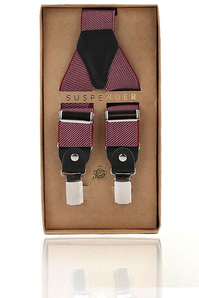 Kravatkolik Claret Red Color Black Leather Connected Men's Trouser Strap Pan95