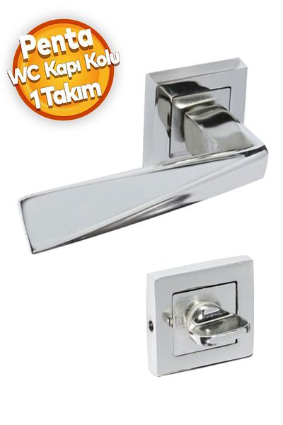 Badem10 Penta Nickel Satin Square Rosette WC Ușă Baie - Dreapta 2 Ani Nichel