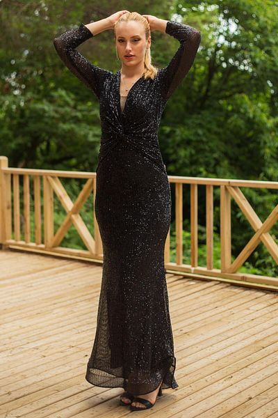 SpringStore Rochie de seara cu paiete negre