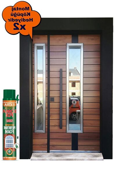 Tezdoor Villa Kapısı, Apartman Giriş Kapısı Siyah Kasalı Saruhan Desen Düz Model Sağ Açılım