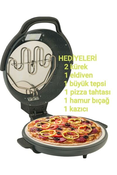Rosse Doğal Camlı Pizza Taş Fırını 7 Parca Hediyelidir.antrasit