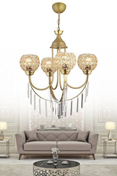 Genel Markalar Eskitme Irmak 4'lü Kristal Lüks Yukarı Bakan Kristal Taşlı Avize