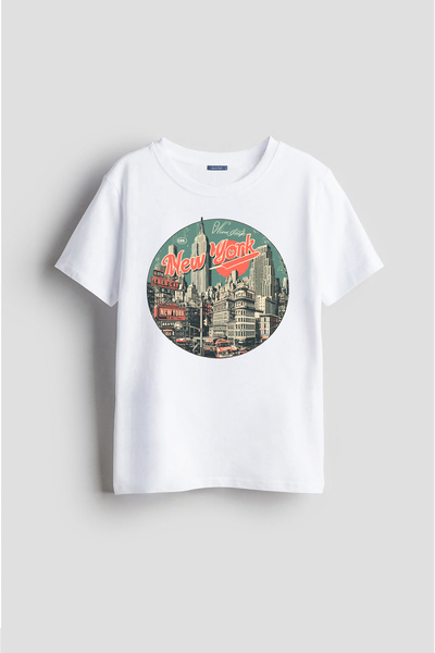 Darkia تي شيرت للأطفال للجنسين - تصميم مجموعة رسومات مدينة نيويورك، نص مطبوع