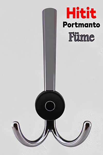 Badem10 Hitit Askı Portmanto Metal Füme Vestiyer Duvar Dolap Elbise Askısı Mo...