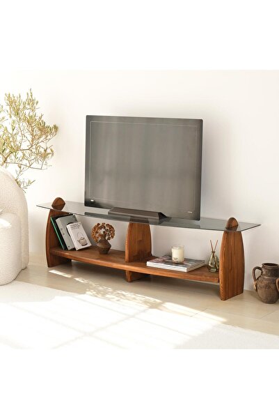 NEOstill - Surf Masif Tv Sehpası/Kestane& Füme Cam