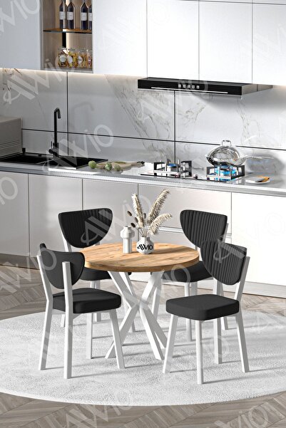 AVVİO Blanca Beyaz Elma Sandalye90X90 Yuvarlak Yemek Masası Mutfak Masası 4 K...