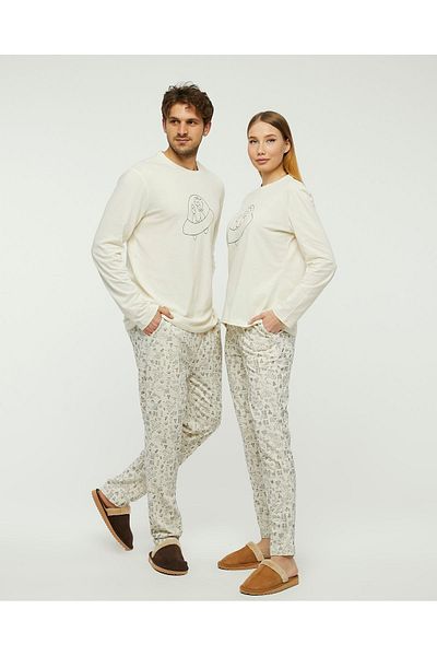 YHGTEKSTİL White Space Themed Romantic and Comfortable Lover Couple Pajamas Set