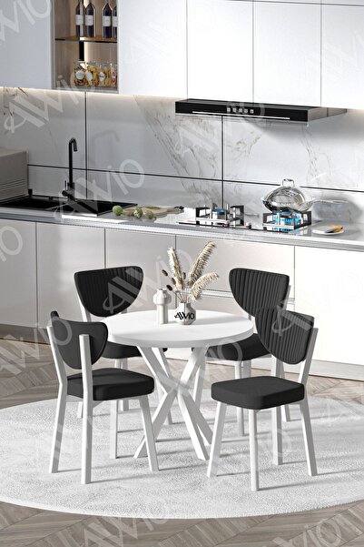 AVVİO Blanca Beyaz Elma Sandalye90X90 Yuvarlak Yemek Masası Mutfak Masası 4 K...