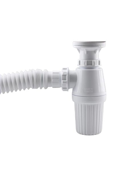 Badem10 Lavabo Sifonu Gideri Borusu Körüklü Sökülebilir Tas'lı Mutfak Banyo Evye Pis Su Plastik 38 Cm