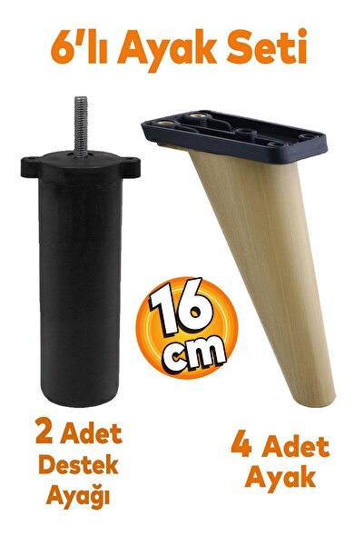 Badem10 Regnum 6'lı Set Mobilya Koltuk Kanepe Berjer Destek Ayağı 16 Cm Kahve...