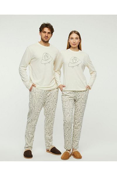 YHGTEKSTİL White Space Themed Romantic and Comfortable Lover Couple Pajamas Set