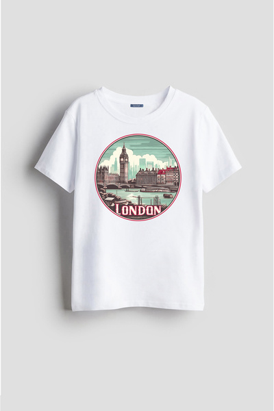 Darkia لندن إنجلترا - تي شيرت للأطفال للجنسين، تصميم مجموعة رسومات المدينة ون...