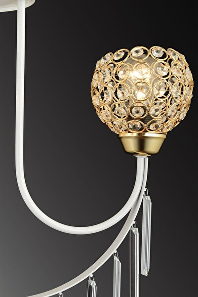 Genel Markalar Beyaz Irmak 5'li Kristal Lüks Yukarı Bakan Kristal Taşlı Avize