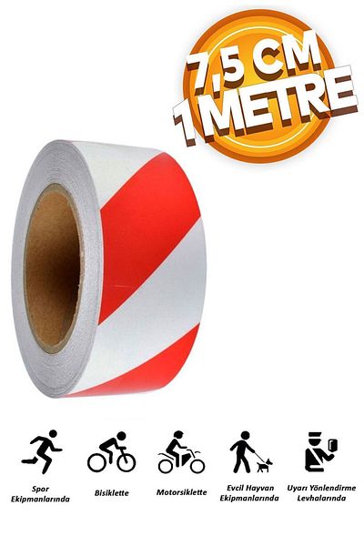 Badem10 Red White 7.5 Cm 1 Mt Reflective Phosphorescent Vehicle Strip Tape