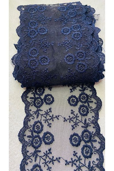 Ozpas Navy Blue Lace Tulle Floral Intermediate - 13 Cm x 3 Mt.