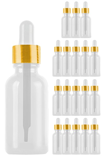 Afracam 20 ml Şeffaf Cam Damlalık Serum Şişesi 20 Cc Gold Metal Kapak Beyaz D...