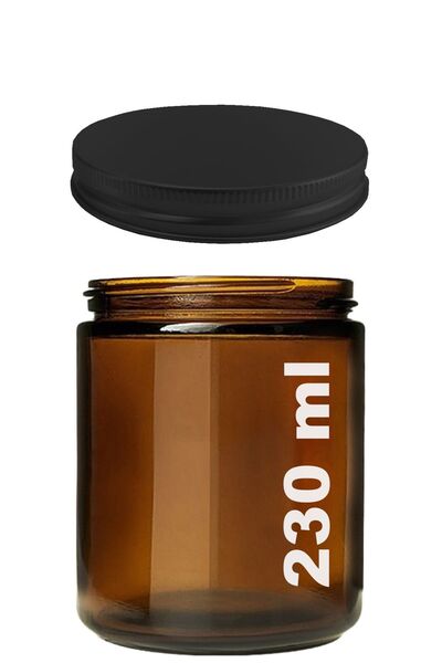 Afracam 230 ml Cam Kavanoz Amber Mumluk 230 Cc Metal Siyah Kapaklı Mum Kavanozu Kahverengi 1 Adet