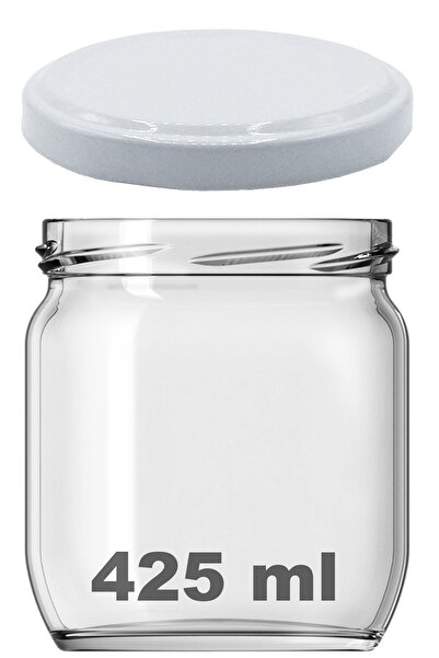 Afracam 425 ml Metal Beyaz Konserve Kapaklı 425 Cc Şeffaf Cam Kavanoz 1 Adet