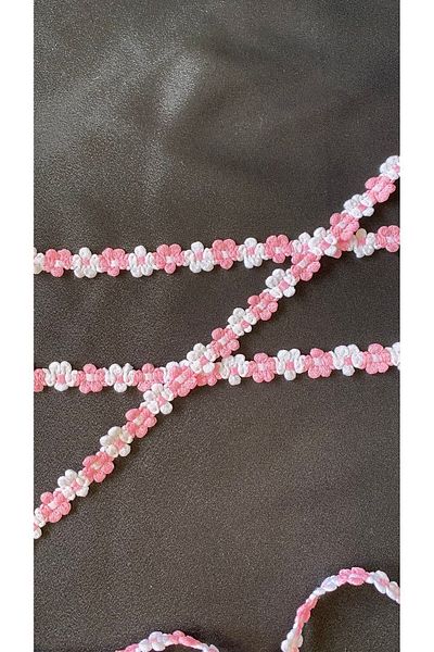 Ozpas Pink-White Stripe Flower - 1 Cm x 3 Mt
