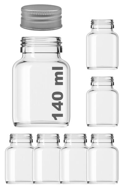 Afracam 140 ml Şeffaf Tablet Metal Gümüş Silver Kapaklı 140 Cc Hap Şişesi Cam...