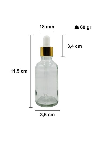 Afracam 50 ml Şeffaf Cam Damlalıklı Serum Şişesi 50 Cc Sızdırmaz Gold Metal Kapaklı Dropper Cam Şişe 30 Adet