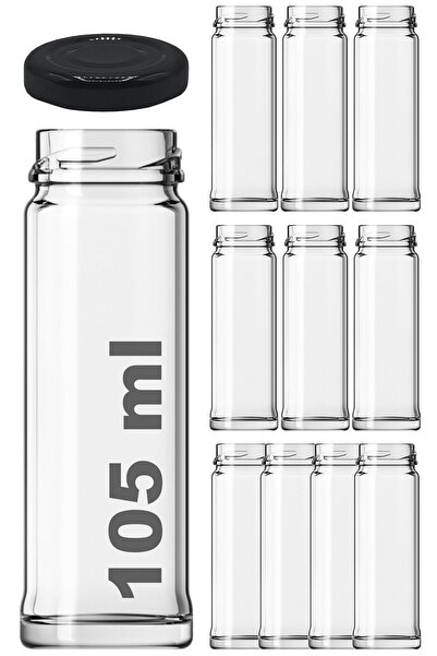Afracam 105 ml Metal Siyah Kapaklı 105 Cc Şeffaf Uzun Cam Kavanoz 10 Adet