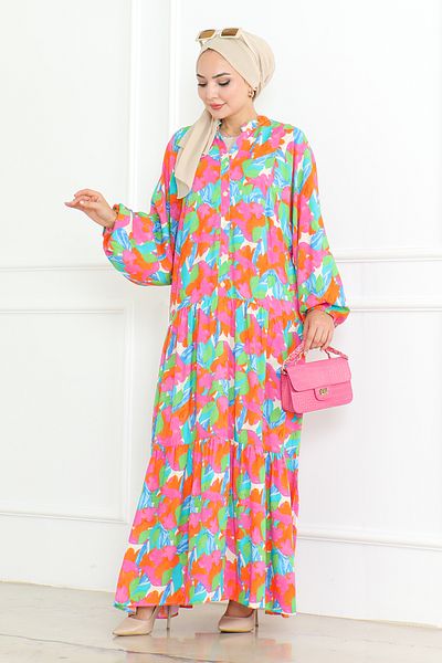 MODAQU Φούξια Magnolia Hijab Viscose Φόρεμα - 6064