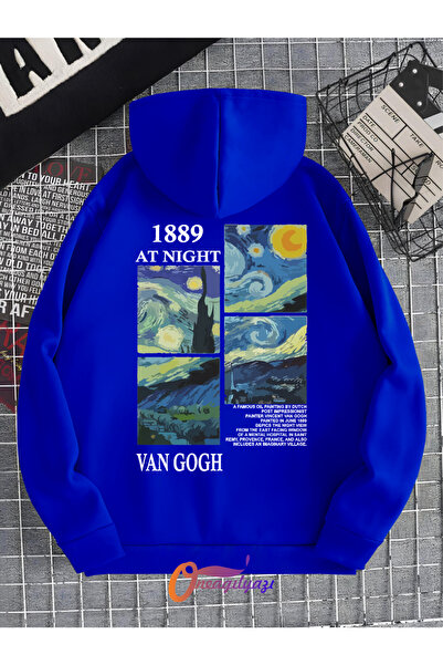 oneagılyazı سويت شيرت بغطاء للرأس كبير الحجم مطبوع للجنسين من فان جوخ