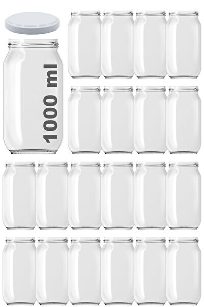 Afracam 1000 ml Metal Beyaz Konserve Kapaklı 1000 Cc Şeffaf Paşabahçe Cam Kav...