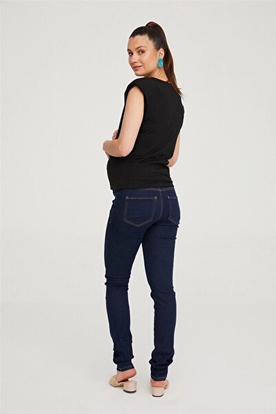 VAVIEN Hamile Jean Likralı Denim Pantolon Slim Fit Koyu Mavi 1012
