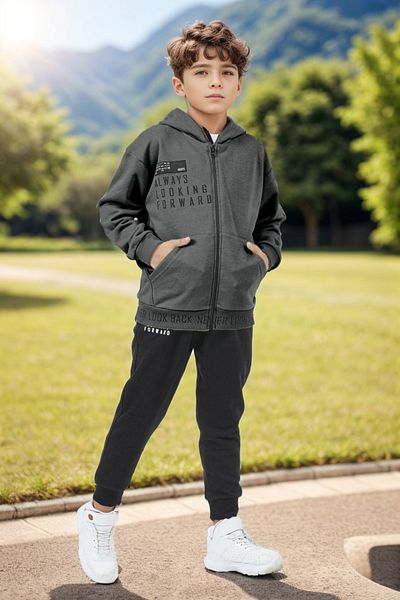 DMB BOYS & GIRLS Boy's Hooded Zippered Cardigan 2-Piece Set