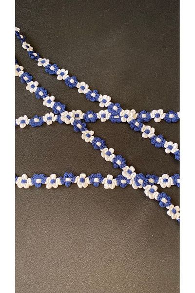 Ozpas Navy Blue-White Stripe Flower - 1 Cm x 3 Mt