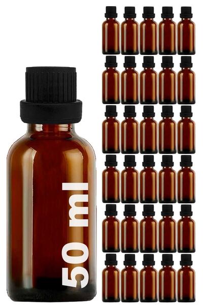 Afracam 50 ml Amber Kilitli Sızdırmaz Siyah Kapaklı 50 Cc Kahverengi Cam Şişe...