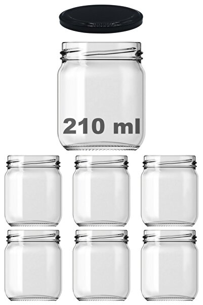 Afracam 210 ml Metal Siyah Konserve Kapaklı 210 Cc Şeffaf Cam Kavanoz 6 Adet