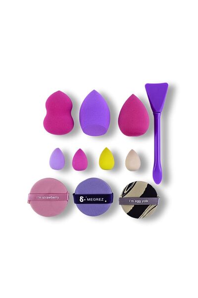 Lesvip's Pudra & fondöten makyaj süngeri seti & maske sürme fırçası 11 parça